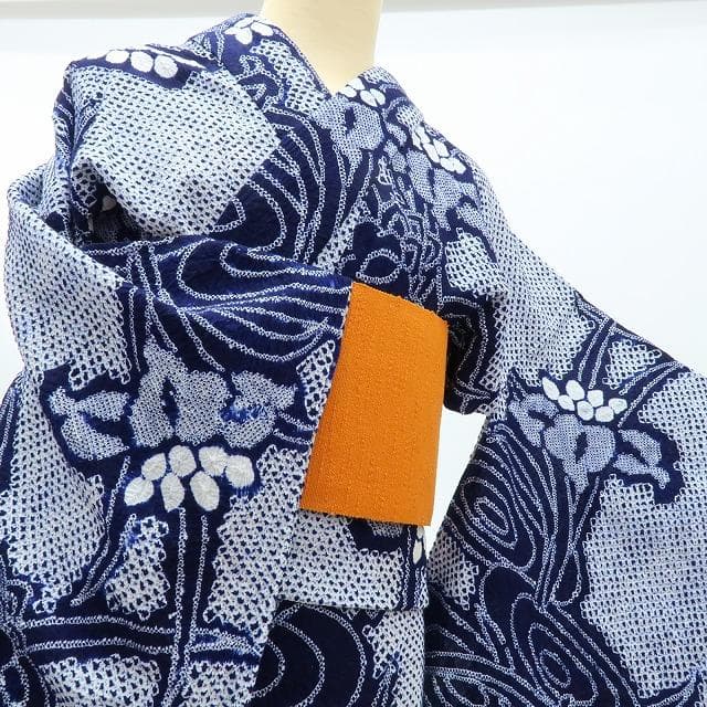 Y3489◆有松鳴海絞り 背・胸・居敷当て付 手縫い仕立て 菖蒲 高級浴衣