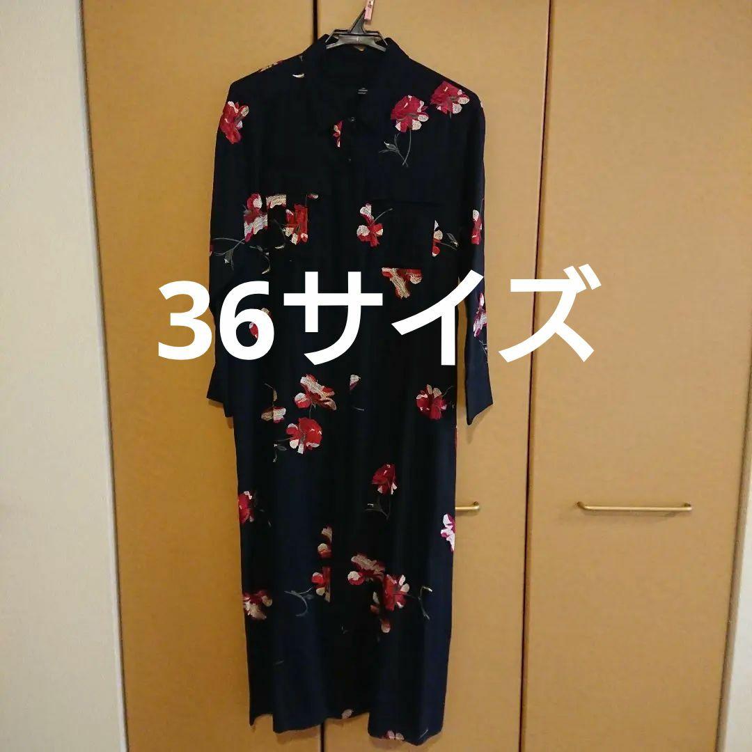 グレースコンチネンタル グレース ミリタリーワンピース 花柄刺繍 黒ブラック36