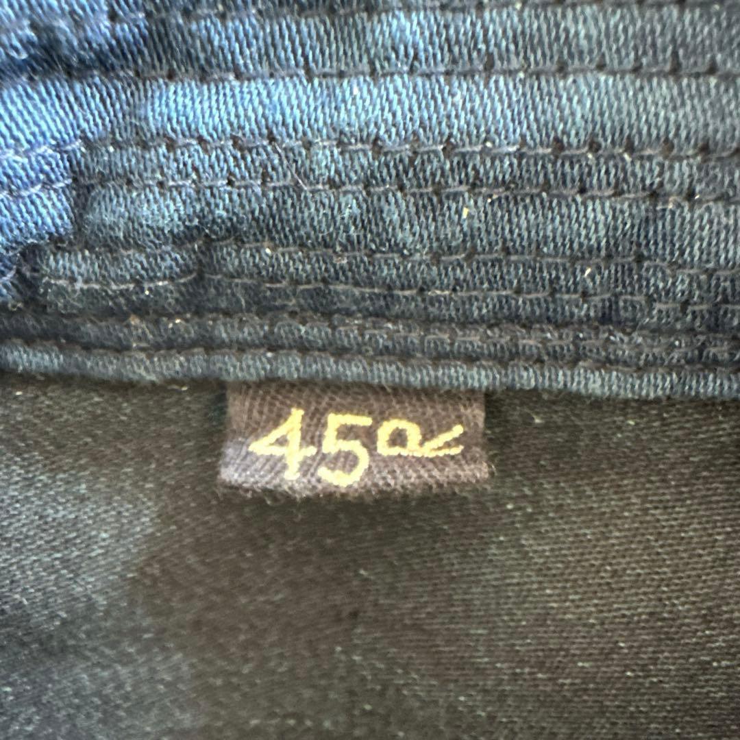 美品 45R インディゴ抜染ドット ボタンダウンシャツ 粟サテン 水玉 バスク