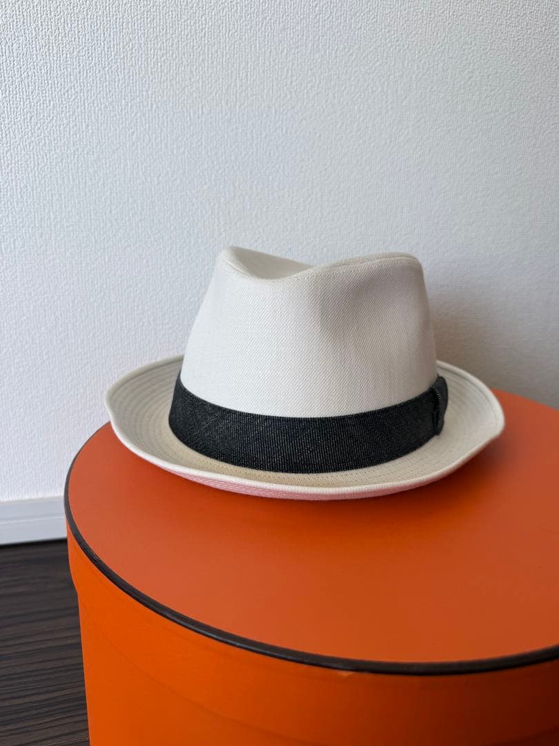 HERMES ホワイト ブラック ハット 59 エルメス パナマハット
