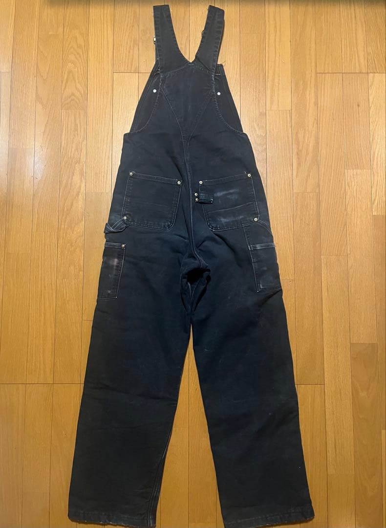 Carhartt 黒　オーバーオール　ダブルニー　中綿　　　赤インナー　フェード