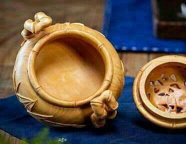 手作り 黄楊木 ツゲの木彫り 家の装飾 飾り物 ポプラの葉平安である香炉y