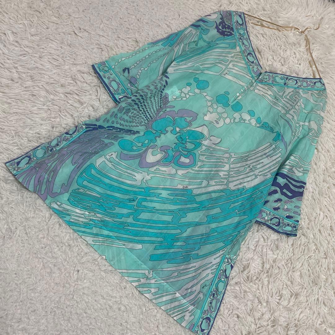 EMILIO PUCCI 総柄チュニック ライトブルー M エレガント
