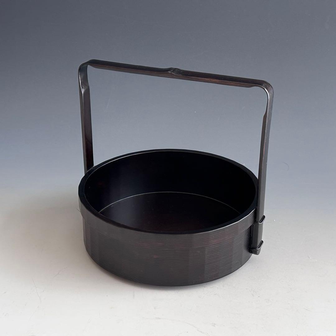 茶道具　黒一閑塗　丸手付　煙草盆　宗明　共箱　山中塗　宗旦好　茶会　茶事