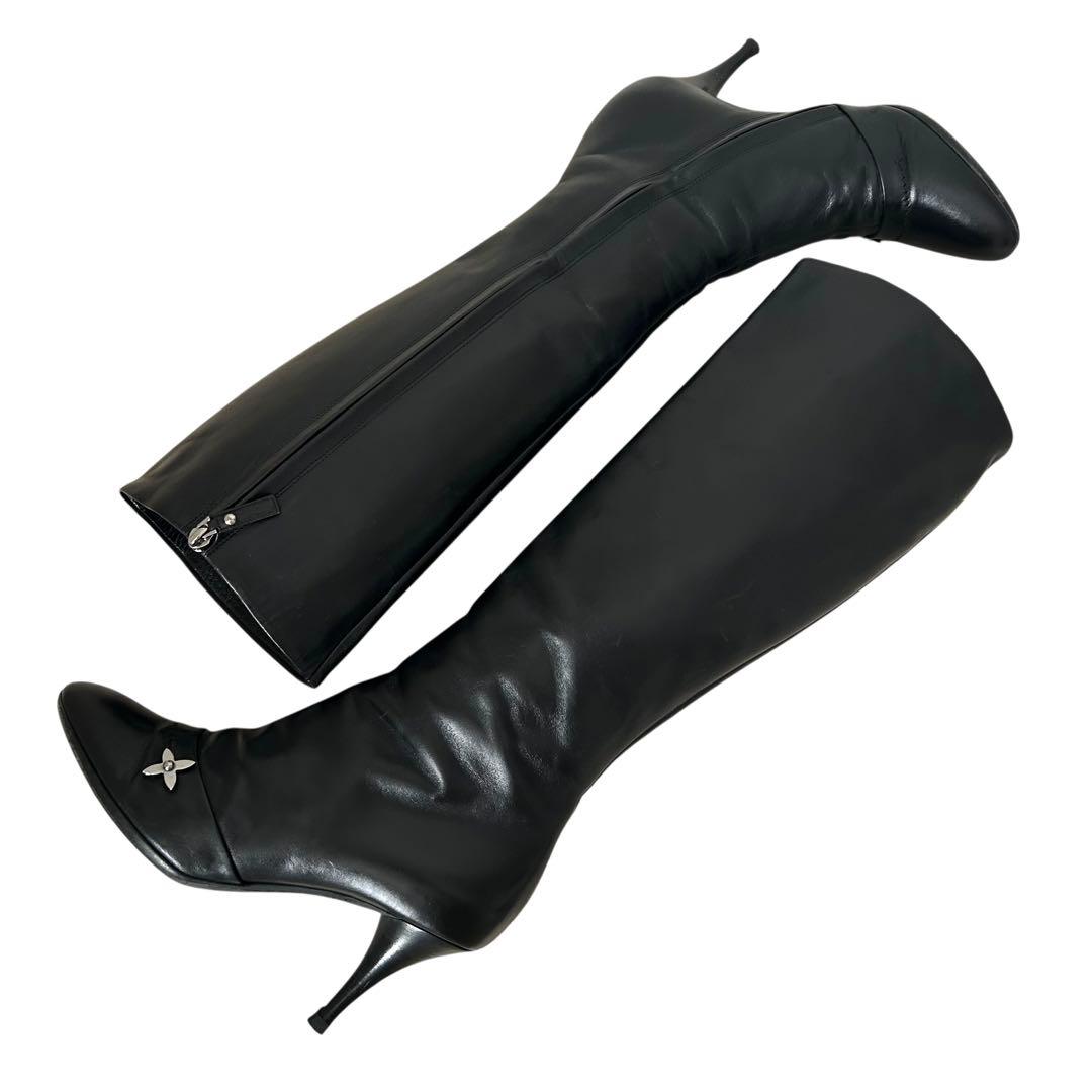 美品 ルイヴィトン ロングブーツ レザー 黒 23.5cm 36.5
