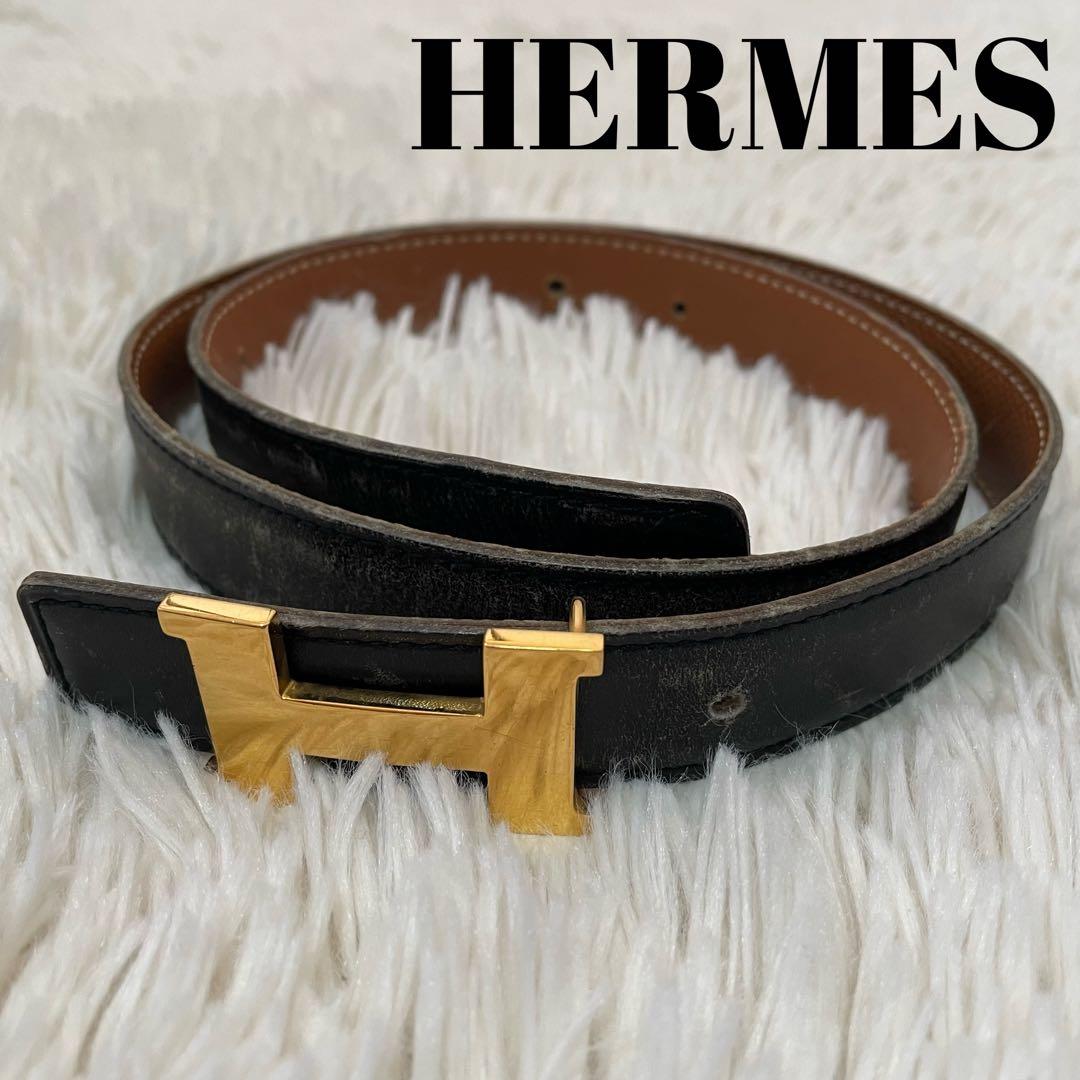 希少 エルメス Hバックル リバーシブル ベルト ゴールド 70 レディース