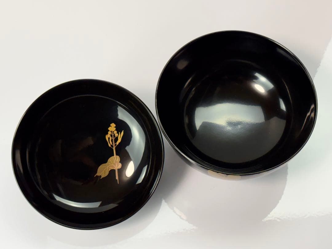 【未使用】越前漆器【源伸堂】蒔絵付　吸物椀5客セット 共箱栞付R7112328