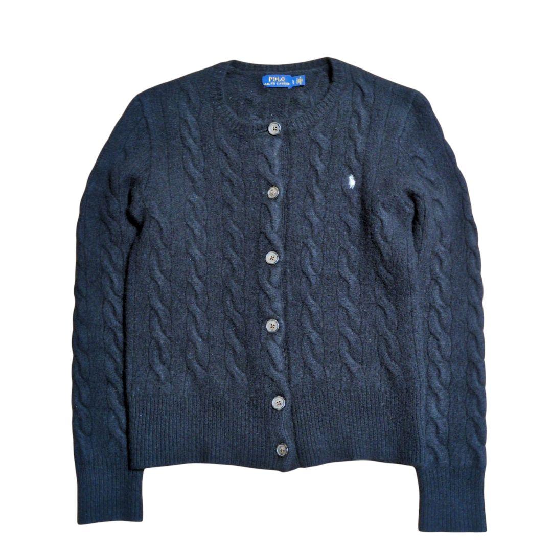 ポロラルフローレン ケーブルニット カーディガン カシミヤ混 ホース刺繍 黒