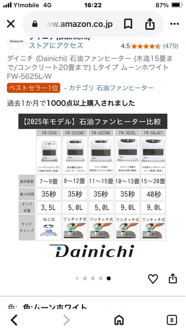 ダイニチ FW-5625L 石油ファンヒーター ムーンホワイト
