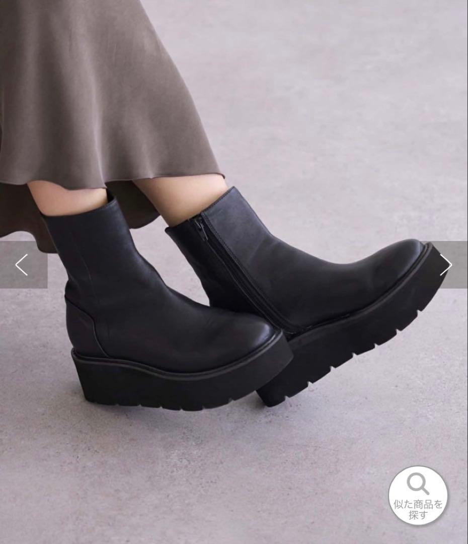 [新品同様]BEARDSLEY レザーミドルブーツ ブラック 38