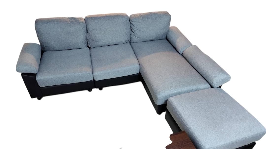 ニトリ 5人掛け コーナーカウチソファ PVC×布張りタイプ（GY/BK）美品