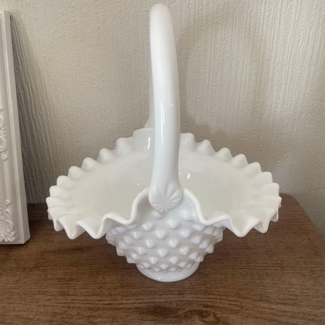 アンティーク　フェントン　ボブネイル　ミルクグラス　バスケット　カゴ