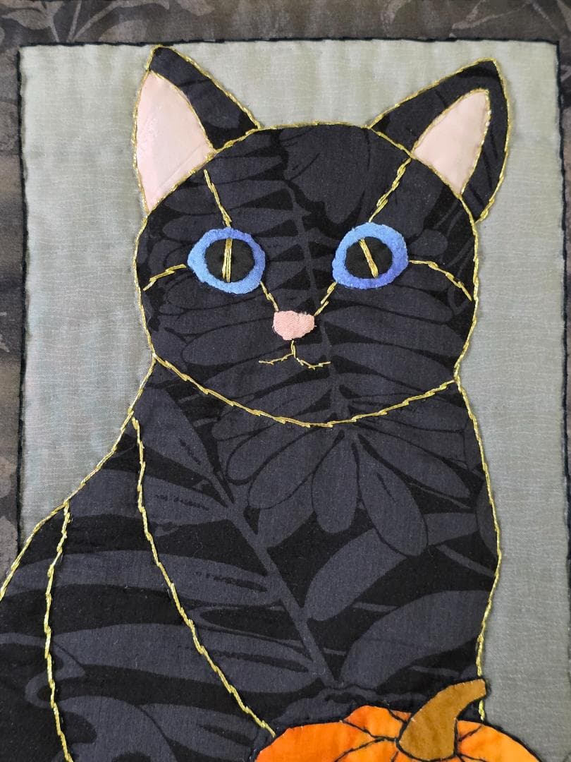 ハンドメイド ステンドグラスキルト タペストリー　ハロウィン ナイト