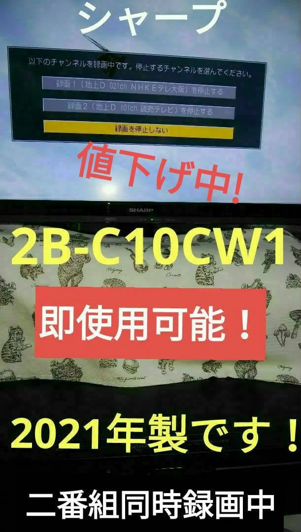 21年製実動2B-C10CW1/二番組同録可/1TB/新リモ/4k再生/ドラ丸等
