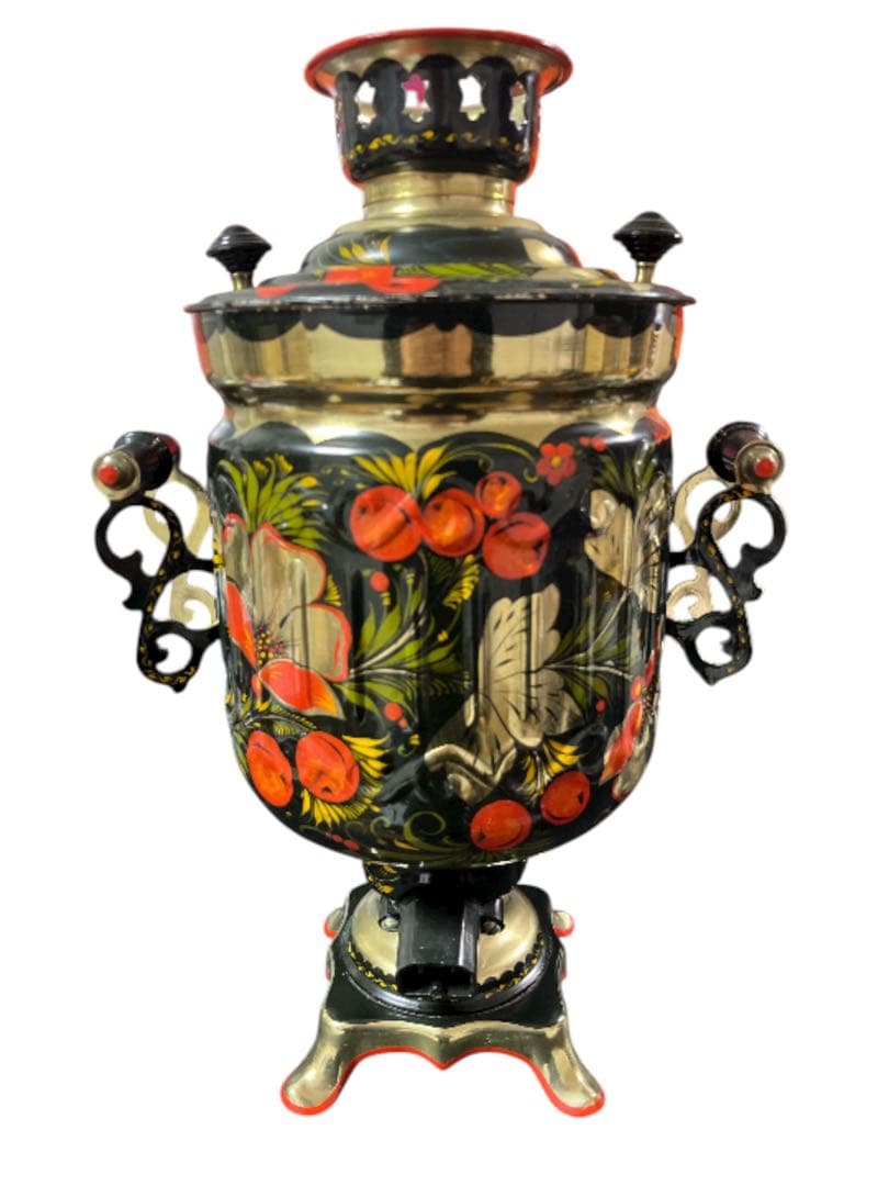 ロシア製　アンティーク サモワール　金属製 花柄