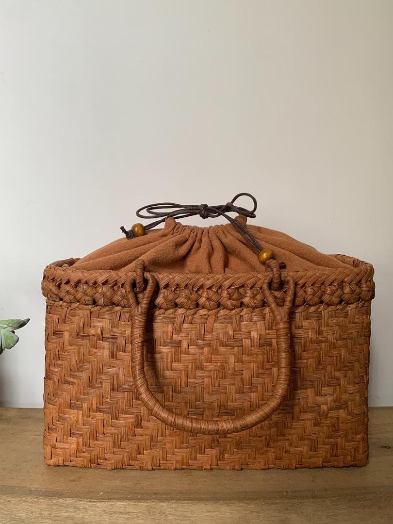 【期间限定】山葡萄 かごバッグ 六角花結び編み 網代編み 変則二重編み 内布付き