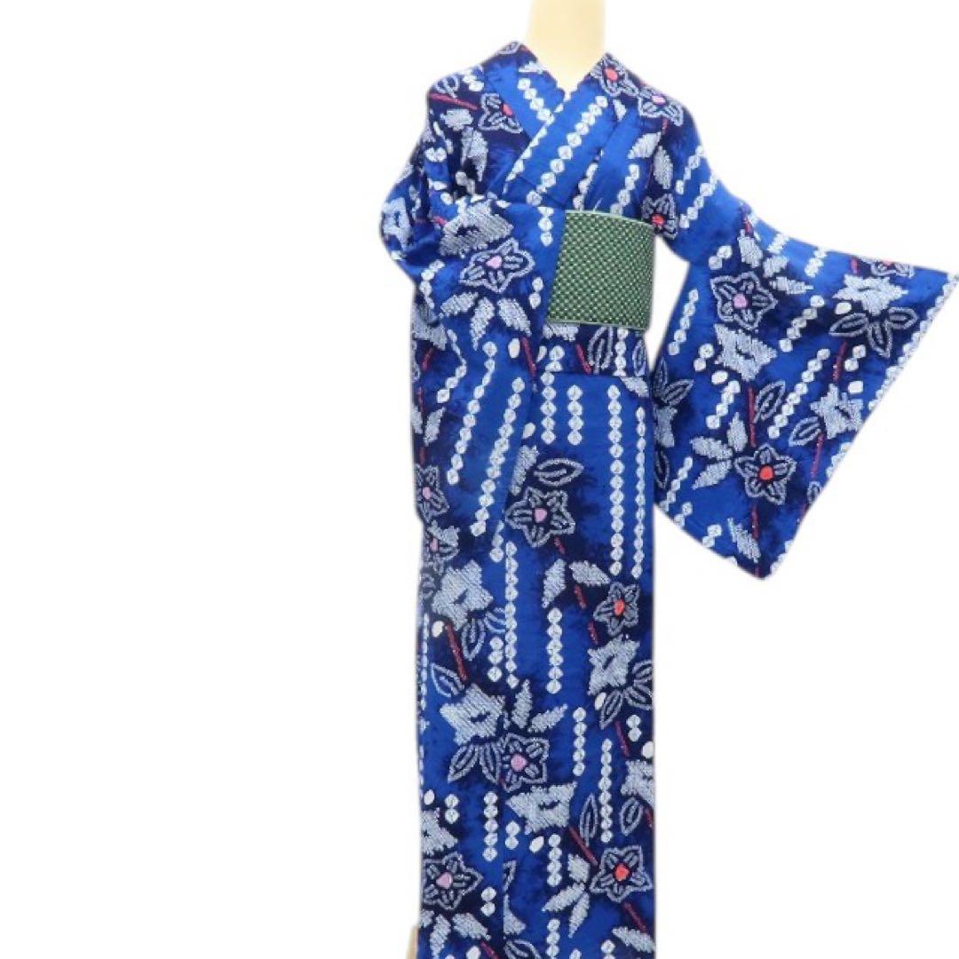 たまご✺美品 有松鳴海絞り 綿 桔梗 高級浴衣 着物 A3509