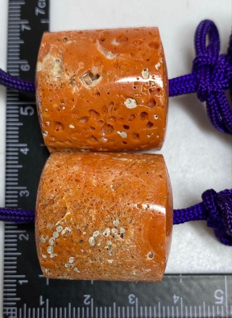 本赤珊瑚　風鎮一対　共箱　84g 東Y7-0213☆2Fタコサ