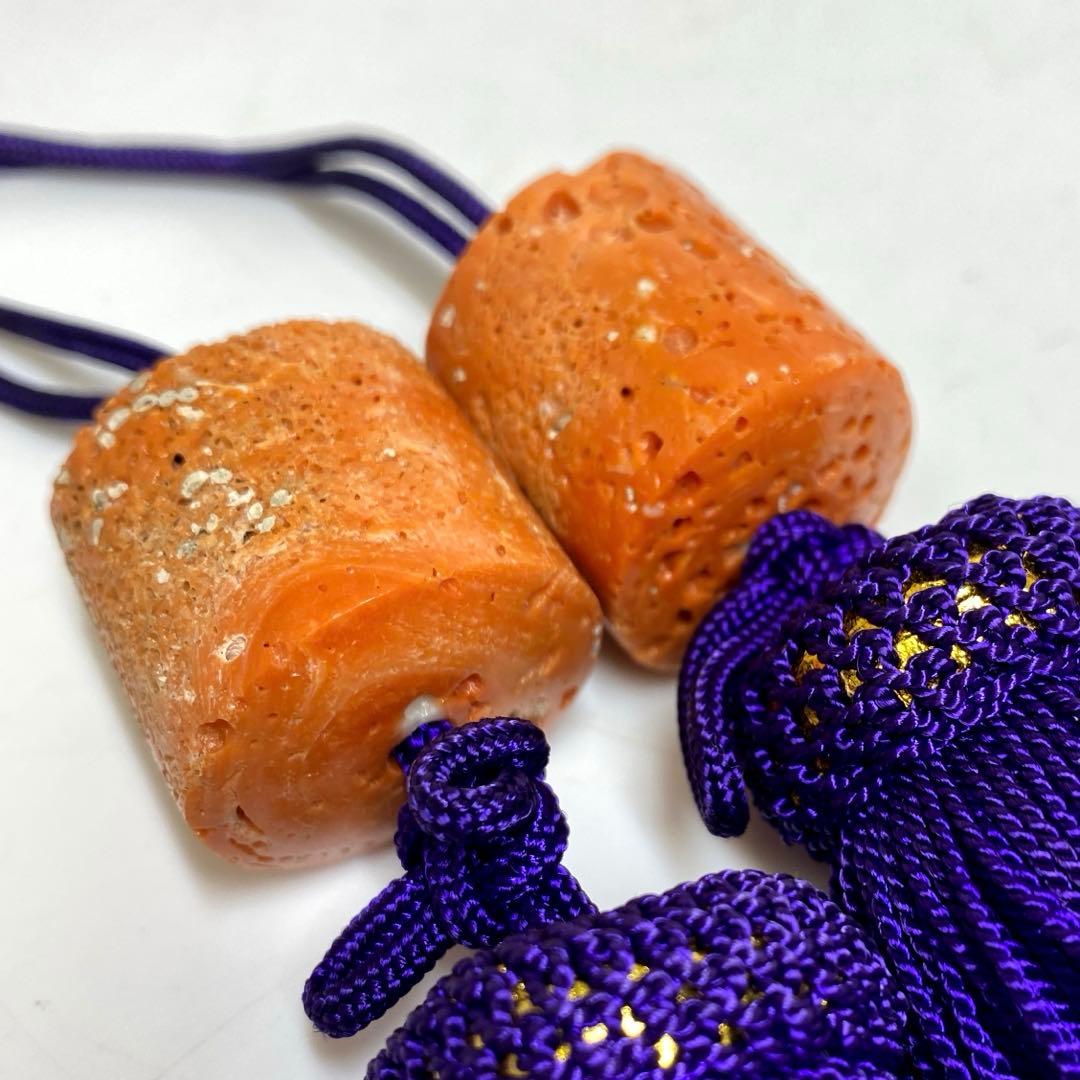 本赤珊瑚　風鎮一対　共箱　84g 東Y7-0213☆2Fタコサ