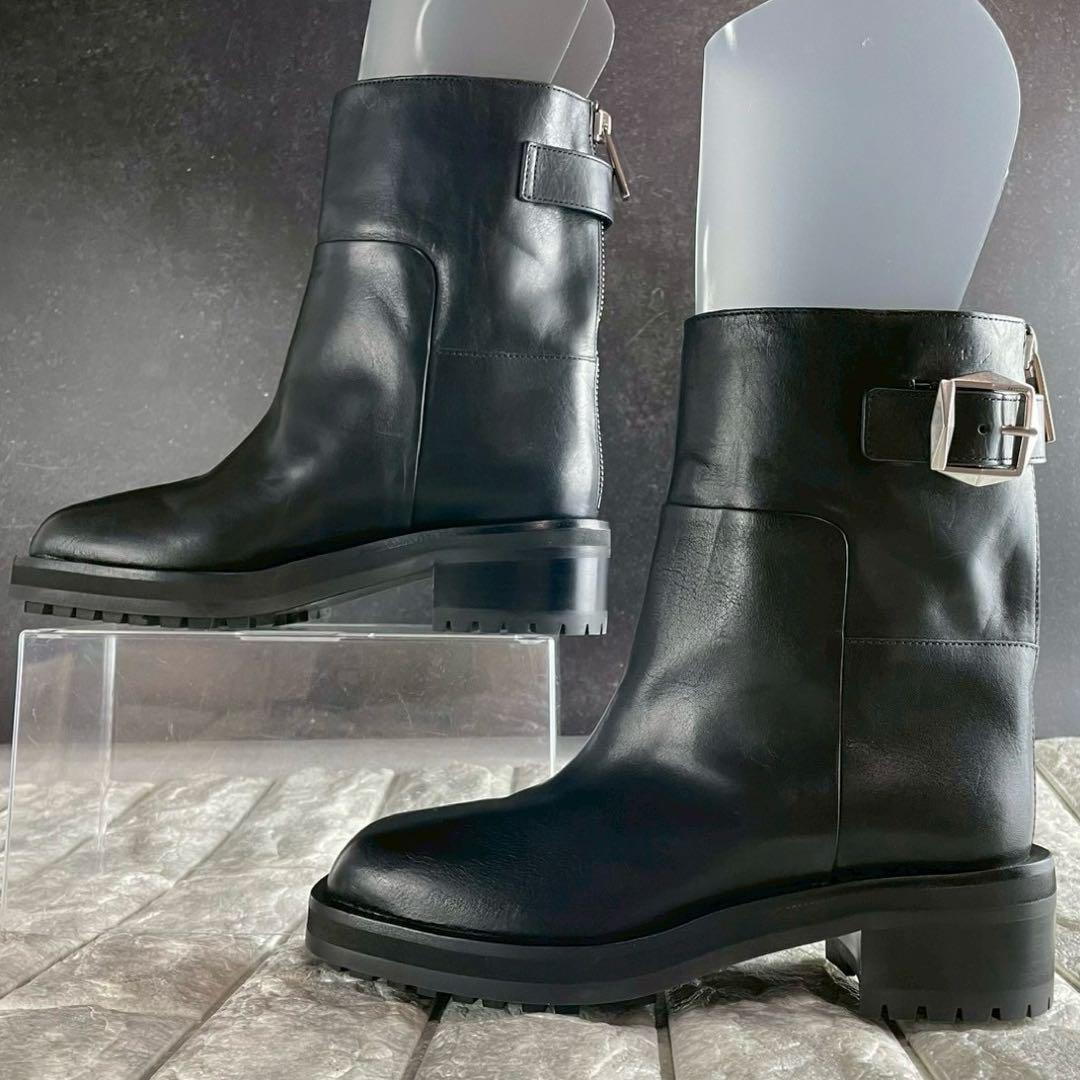 新品/EU36.5 ジミーチュウ アンクルブーツ バックジップ 本革 ブラック