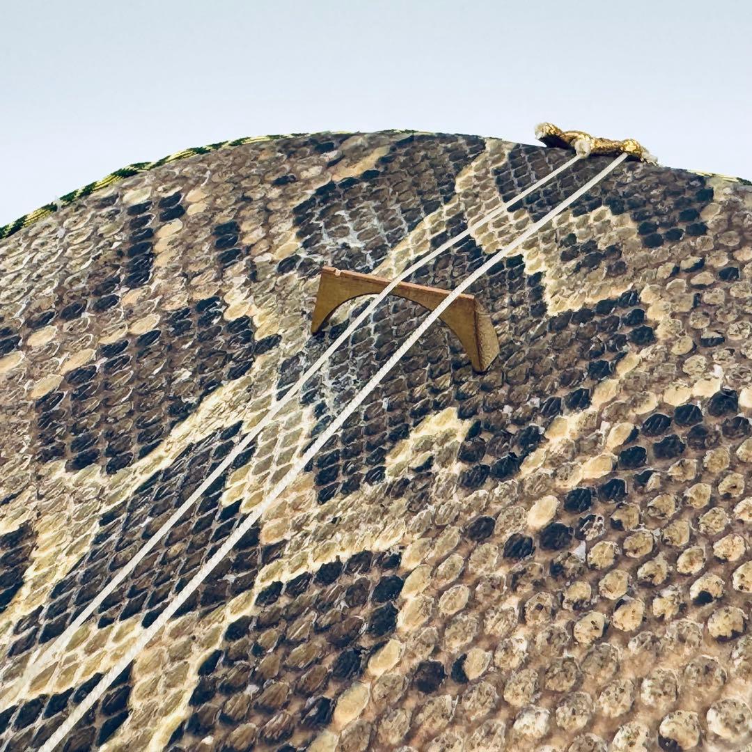 三線 本皮使用 蛇皮張り 沖縄伝統楽器　収納袋・木箱付　現状品　ジャンク