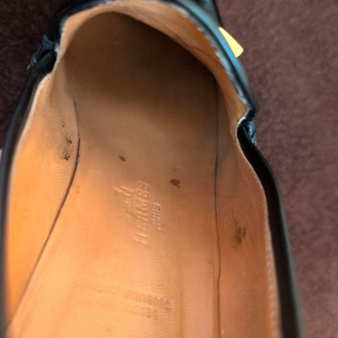 サイズ37 HERMES ブラック ローファー 金具Hロゴ