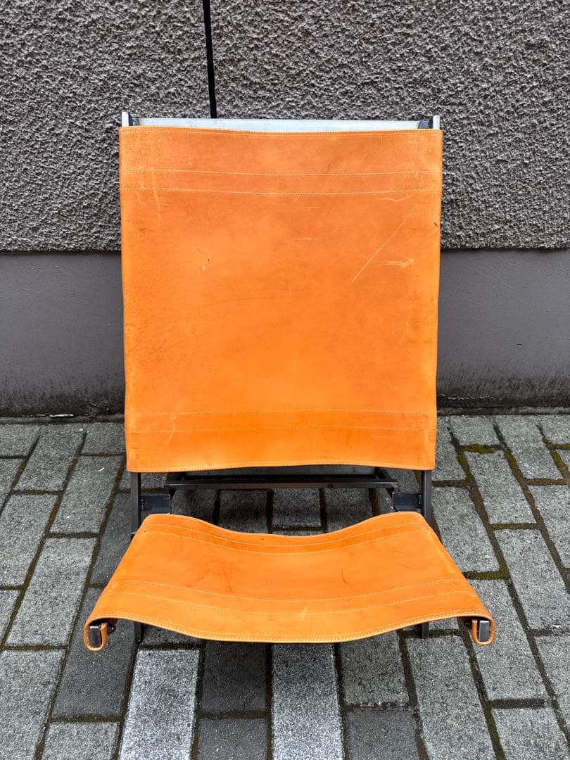 オレンジレザー折りたたみアウトドアチェア