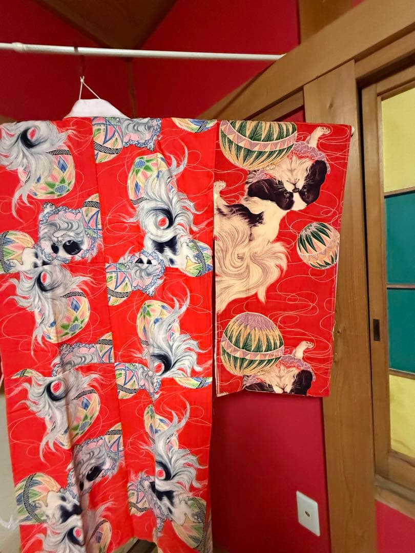 アンティーク長襦袢 狆