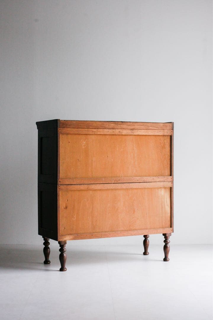 ガラス戸　収納棚　本棚　タモ材　シェルフ キャビネット　アンティーク　古家具