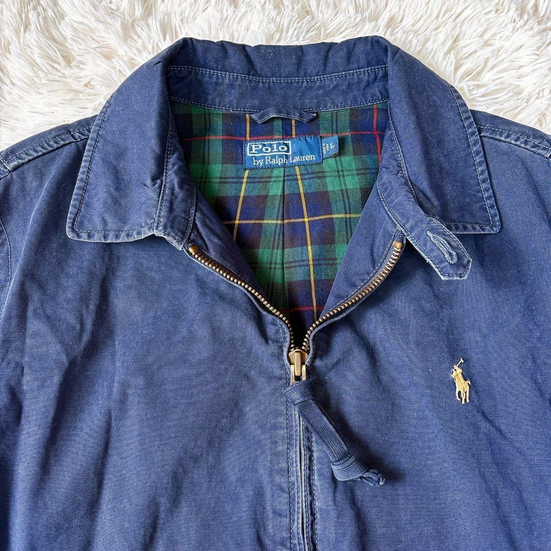 XL相当 チェック ポロバイラルフローレン スウィングトップ ロゴ刺繍 ネイビー