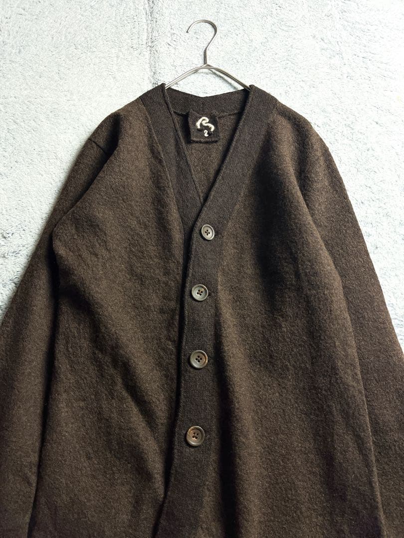 【BADOU-R 】45R 縮絨ウール ニットカーディガン ブラウン 2
