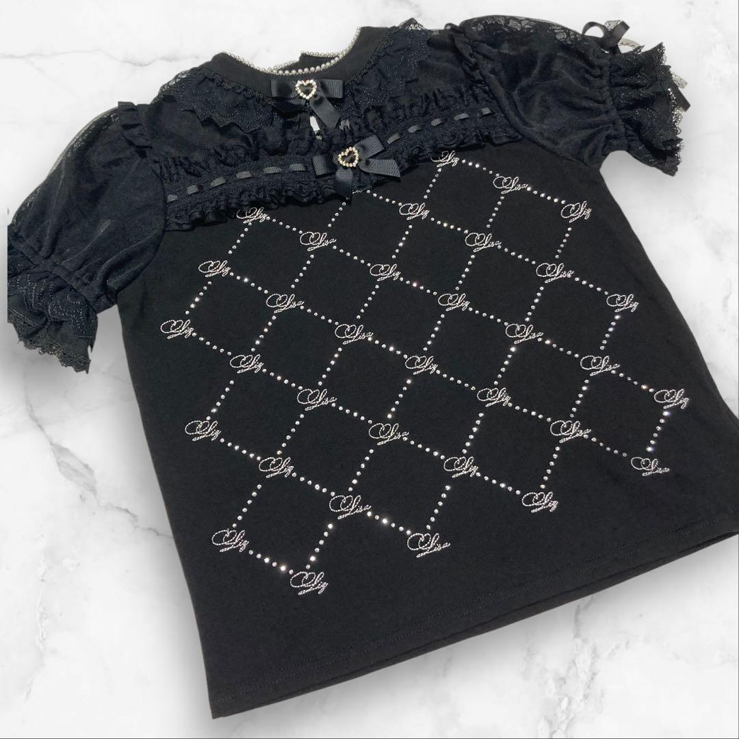 美品❤️ LIZLISA モノグラムビジューカットトップス ブラック