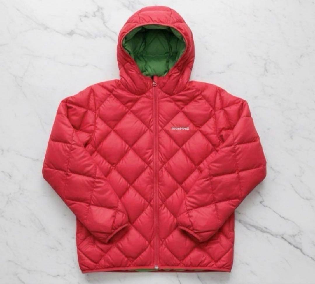 モンベル　ダウンジャケット キルティング　リバーシブル 緑/赤