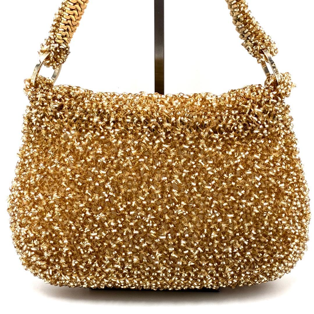 美品 アンテプリマ ワイヤーハンドバッグ フラップ ターンロック ゴールド