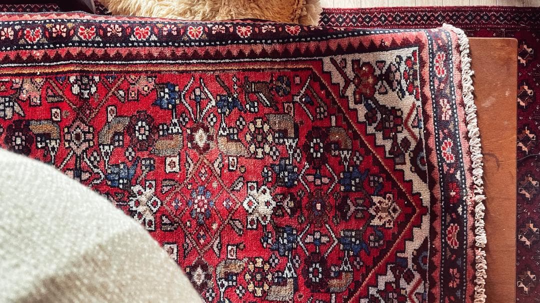 155×82〜90 アフガニスタン バルーチ族 手織りヴィンテージラグ 花と鳥