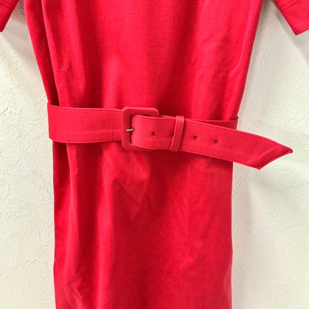 美品 イヴサンローラン ヴィンテージ ベルト付き 半袖 ワンピース レッド M