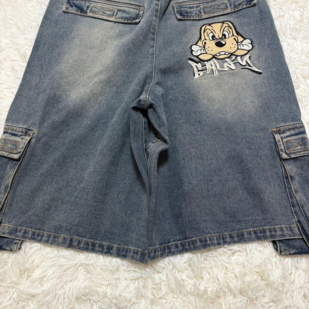 未使用タグ付 美品 GALFY デニムハーフパンツ ビッグロゴ ビンテージXL