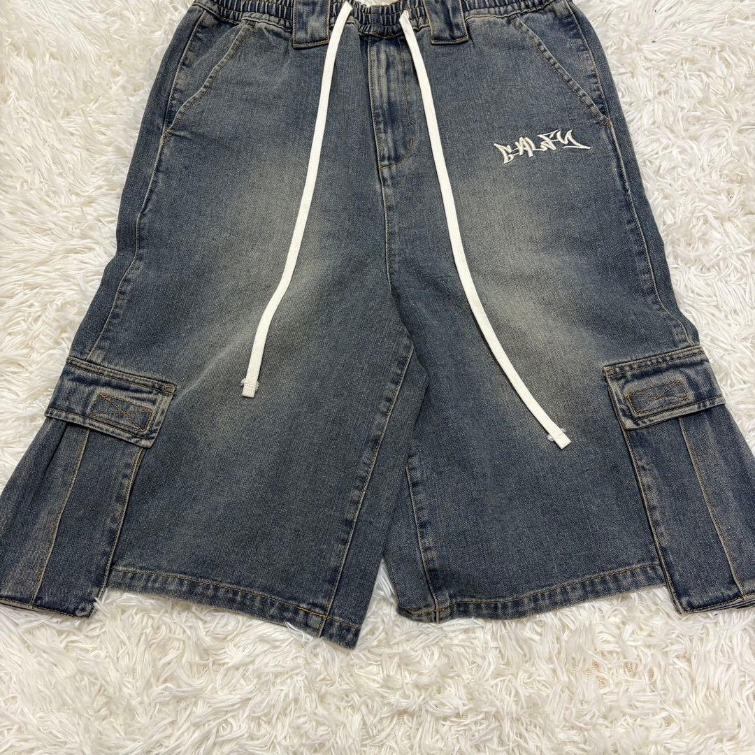 未使用タグ付 美品 GALFY デニムハーフパンツ ビッグロゴ ビンテージXL