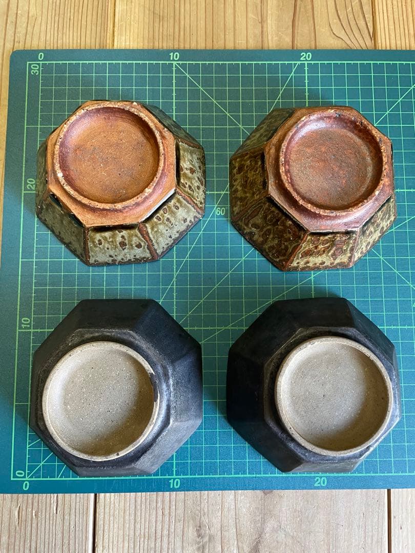 s*a様 宮城陶器　宮城正幸　八角鉢　四つ【m1402 沖縄　やみむん　骨董　民