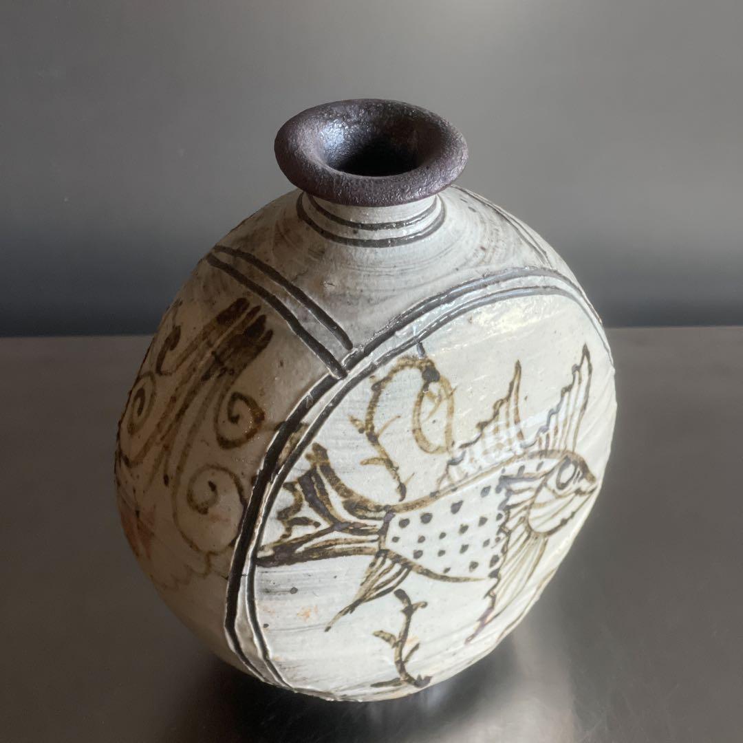 魚紋太鼓形花器　陶芸家村田森作品　新品未使用　激レアアイテム