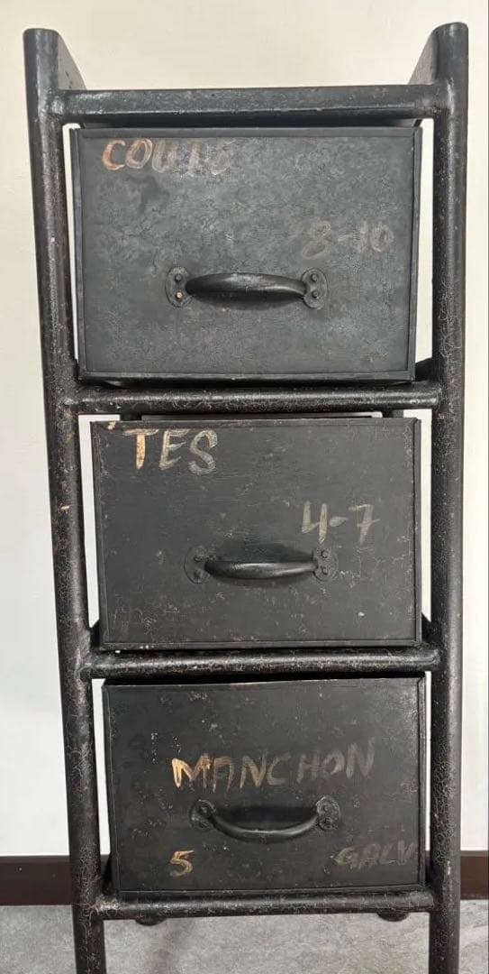 アイアン　引き出し　アンティーク　インダストリアル　ブラック　3段　チェスト