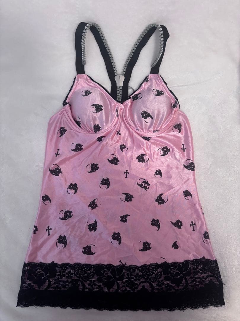 ♡tutuHA♡スカル柄 ビッグジップ キャミソール ピンク