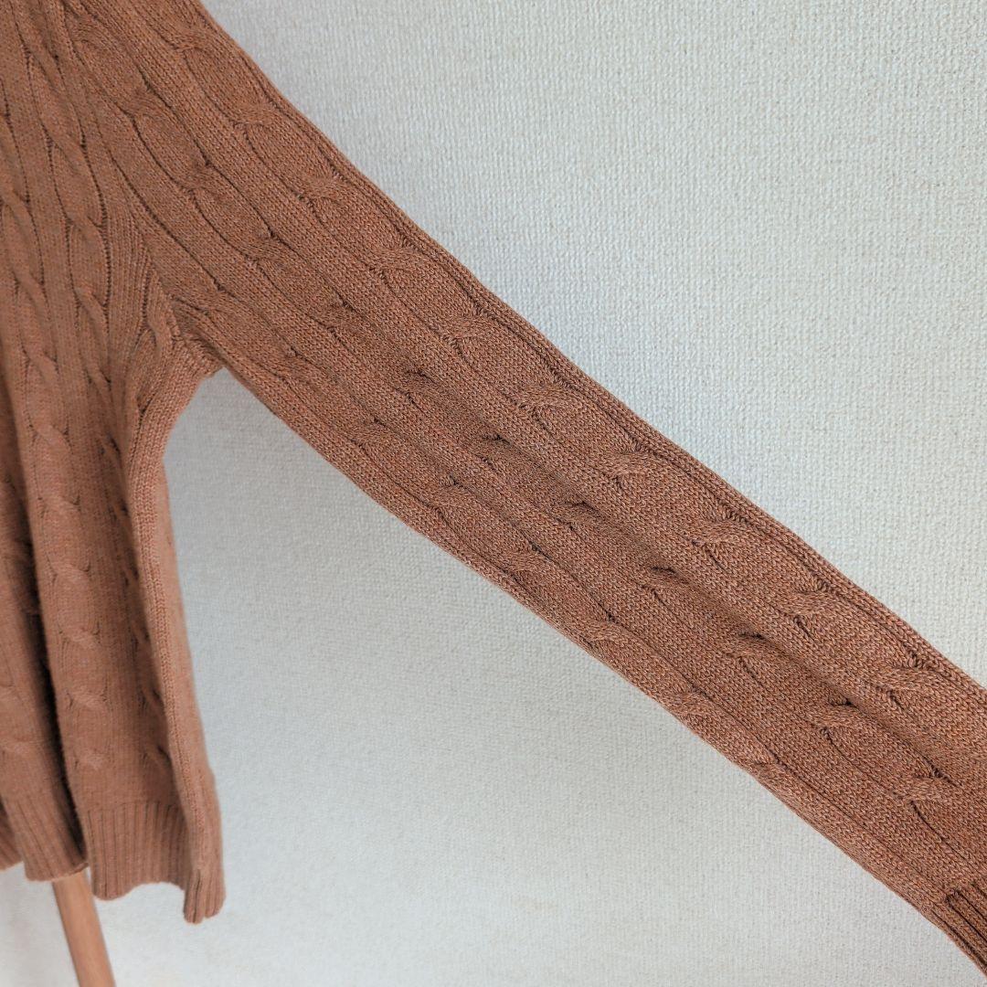 美品 ポロラルフローレン ケーブルニット ネイビーポニー刺繍 綿 ブラウン系 M