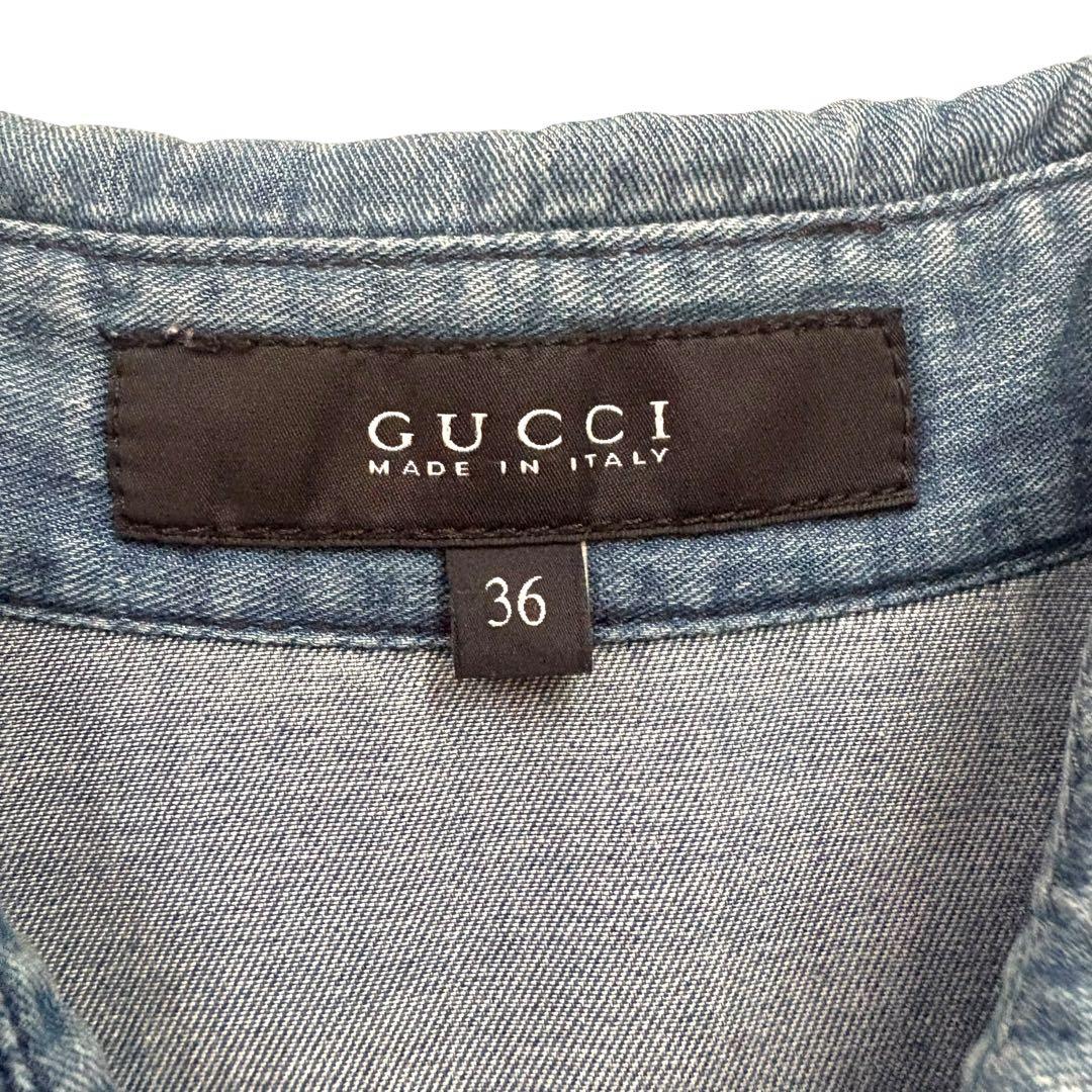 GUCCI デニムワンピース　GG柄　ロゴ刻印金ボタン　シェリーライン　36
