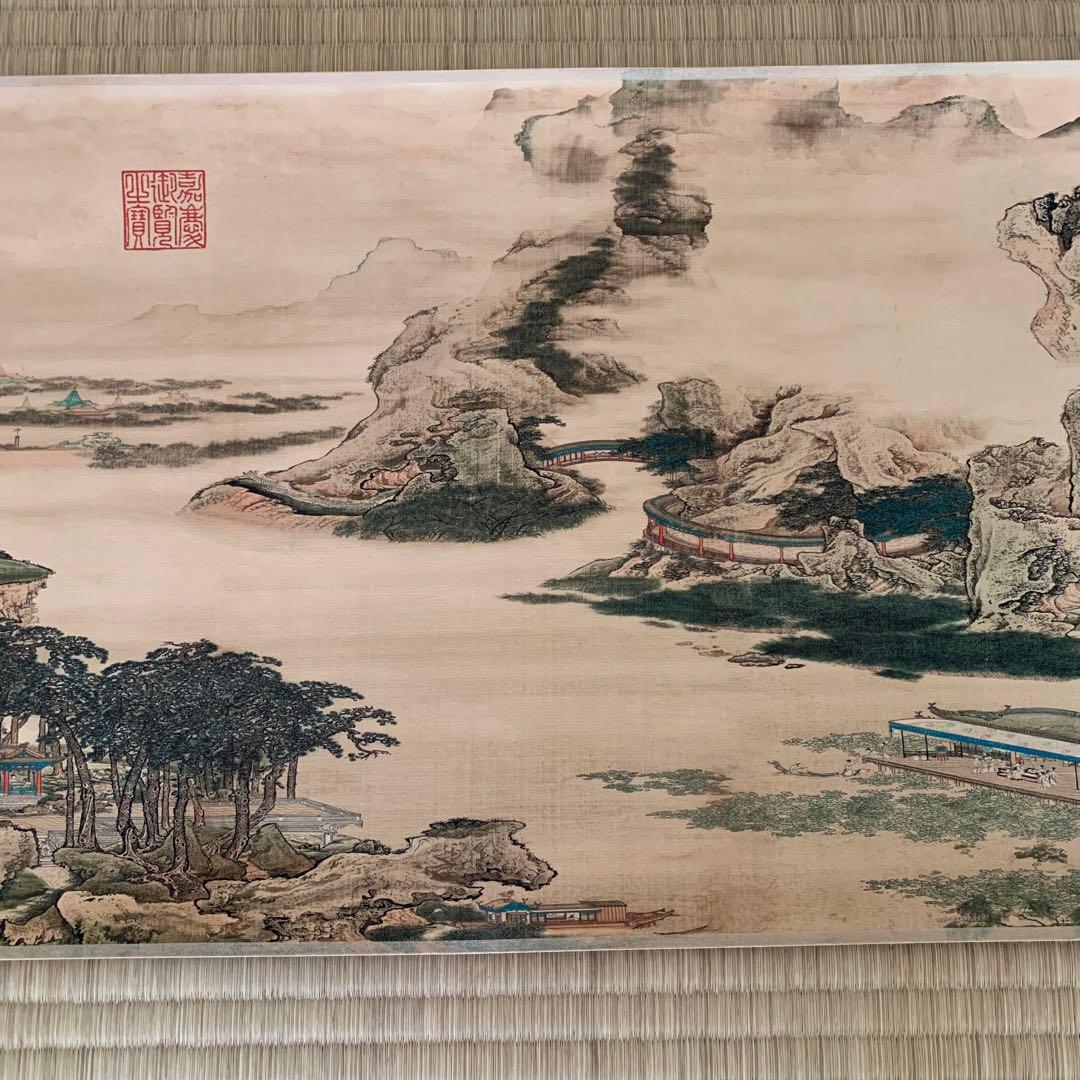 中国絵画　清国　名家　 表江 「阿房宮」 山水絵　国画　巻物　巻き絵