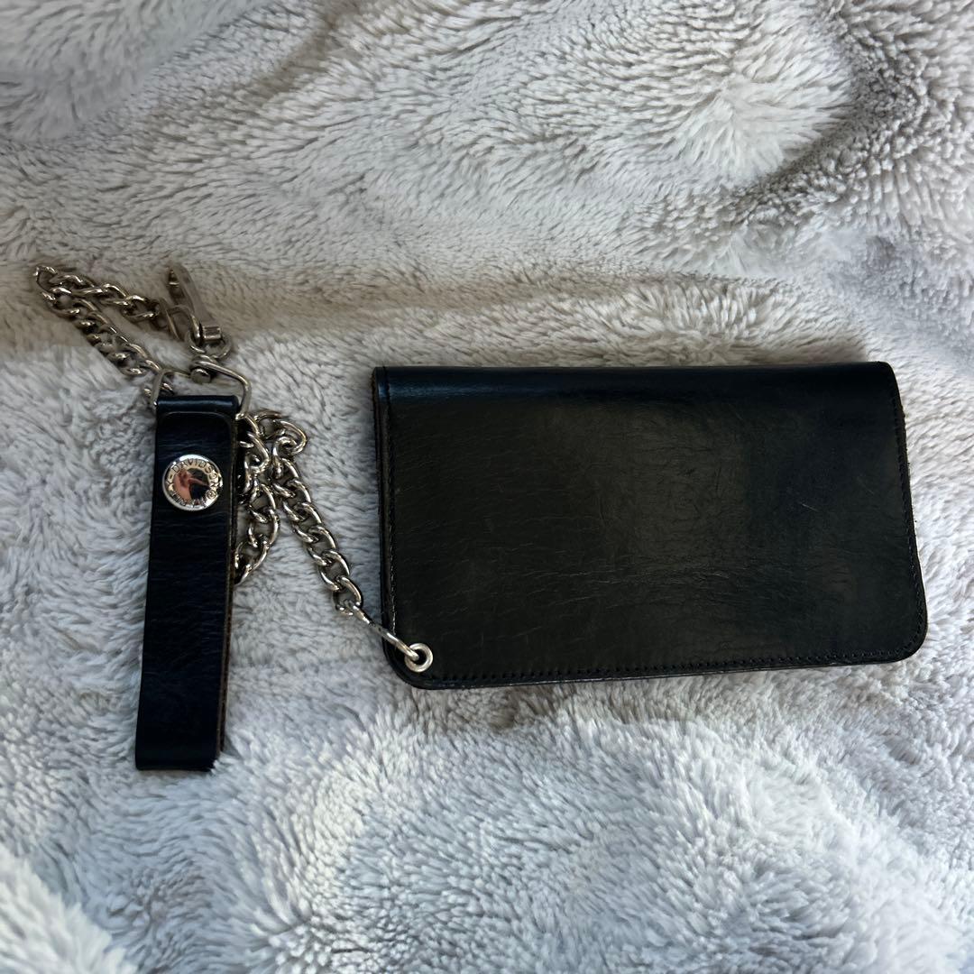 ハーレーダビッドソン スタッズ付き黒レザーウォレットチェーン