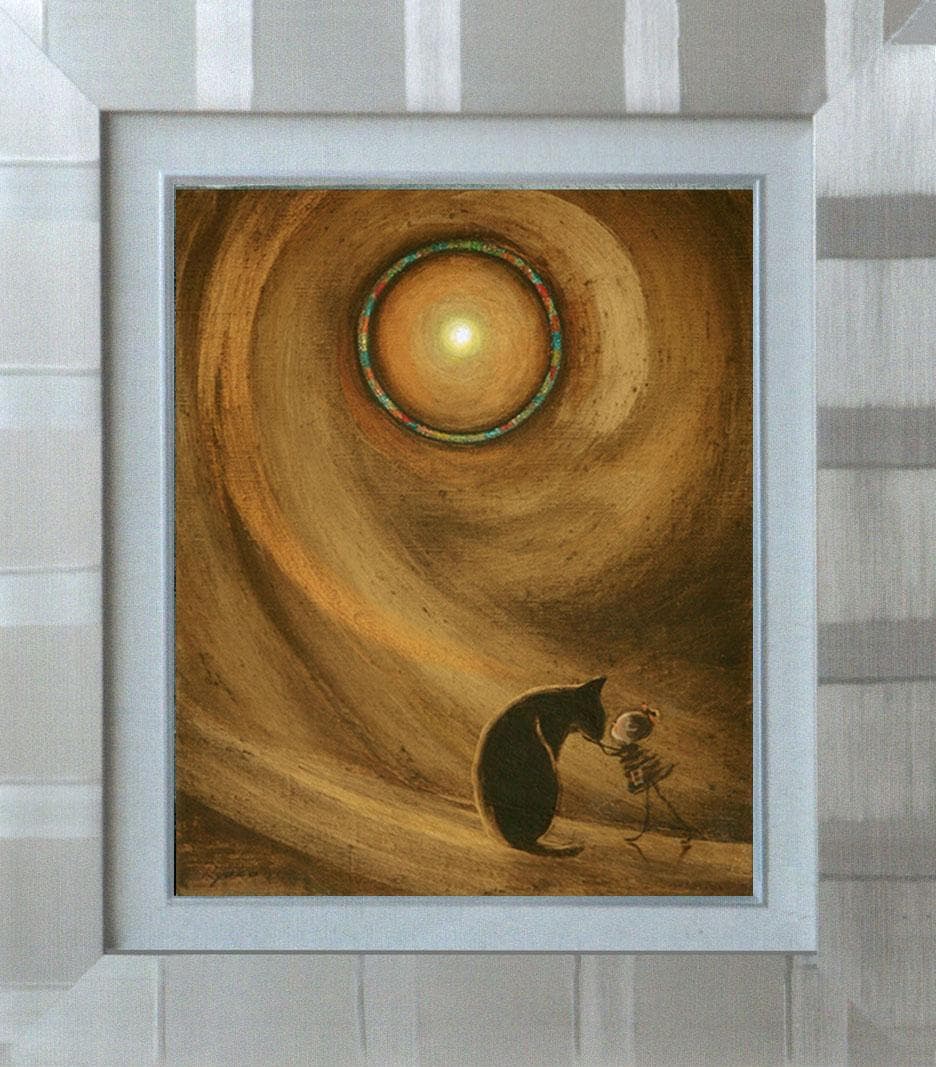 油絵 菅家令子絵 絵画インテリア額付(銀) F3-072819 祈り子犬猫女の子