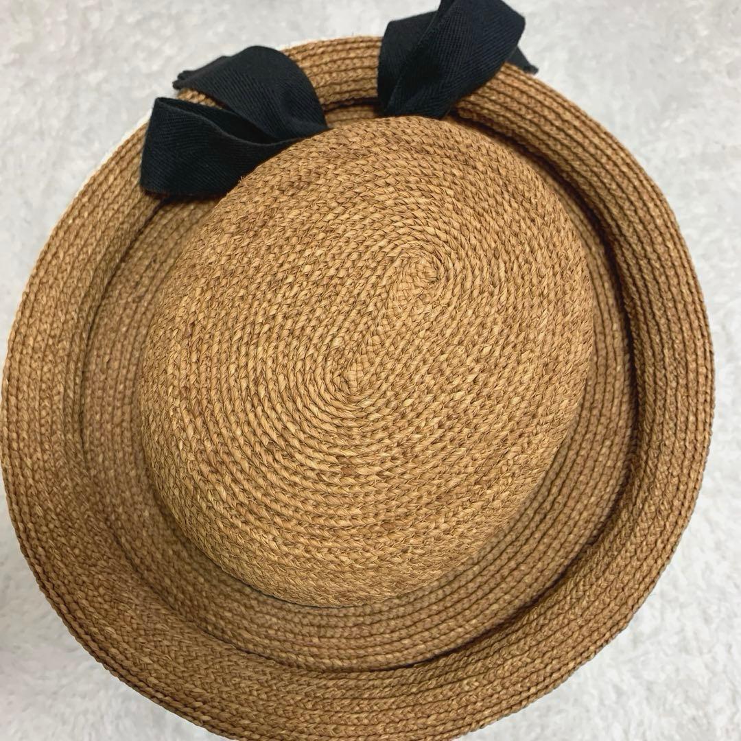 ヘレンカミンスキー 麦わら帽子 リボン 黒　ラフィア
