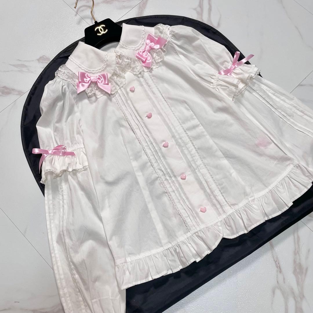 angelic pretty ブラウス 丸襟 レース 刺繍 リボン 2way
