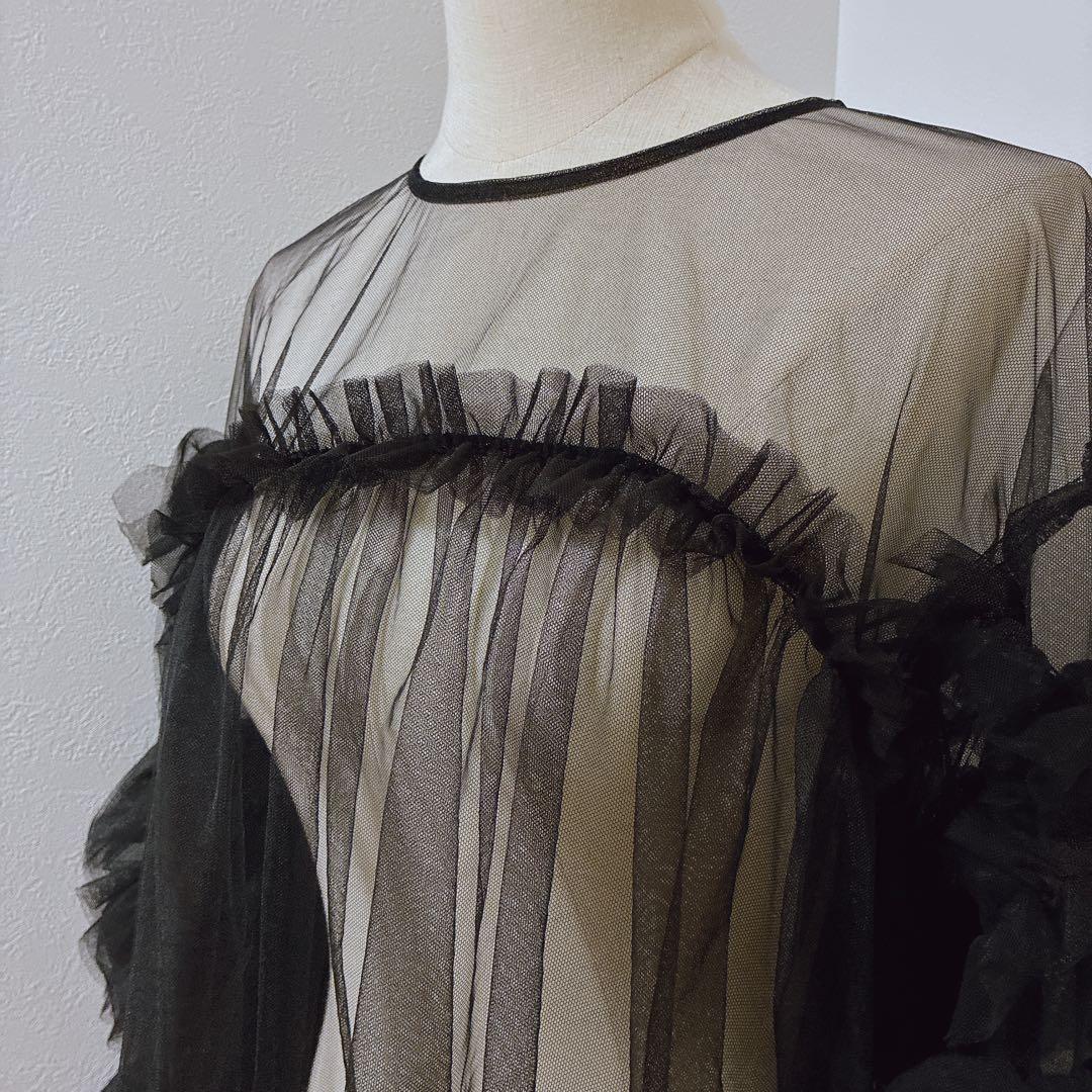 大人気⭐︎ANDRESDアンドレスド　ニアナ　ブラック　チュールフリルブラウス